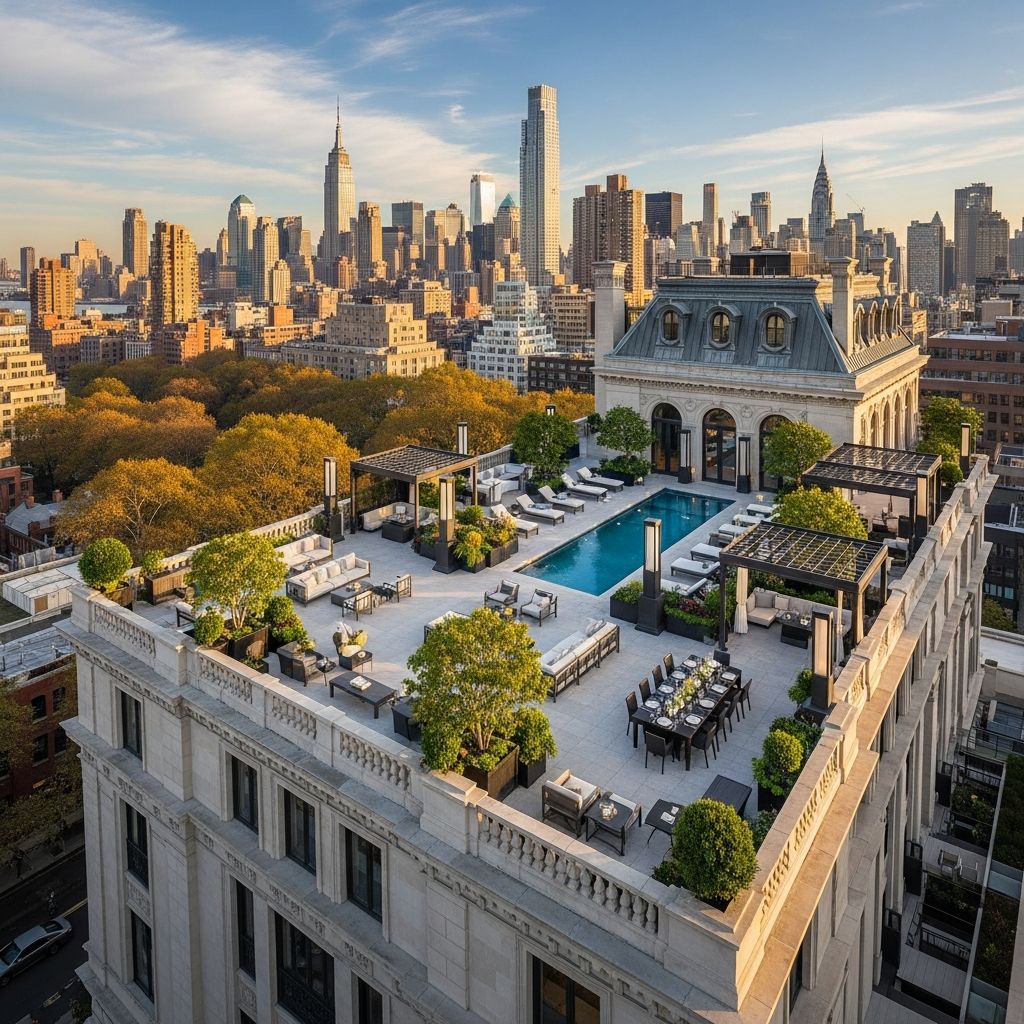 Exploring luxury Manhattan real estate: A $72M mansion featuring an expansive rooftop terrace larger than most homes.