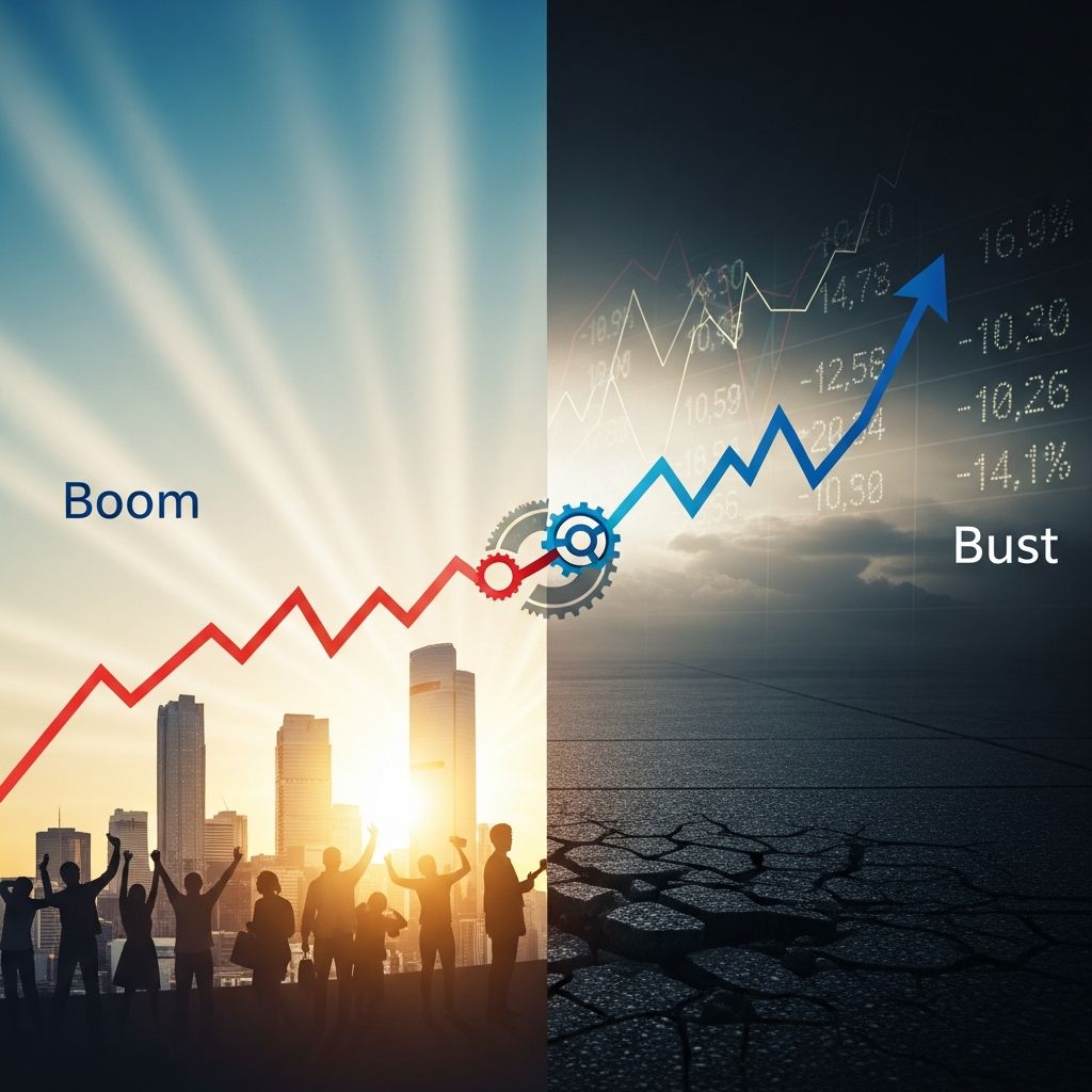 Understand economic boom and bust cycles: their causes, historical examples, and impact on markets.