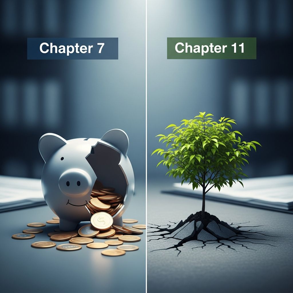 Understand the critical differences between Chapter 7 liquidation and Chapter 11 reorganization bankruptcy.