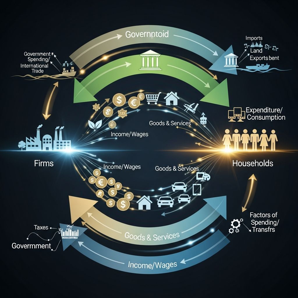 Explore how money, goods, and services flow through economic sectors.