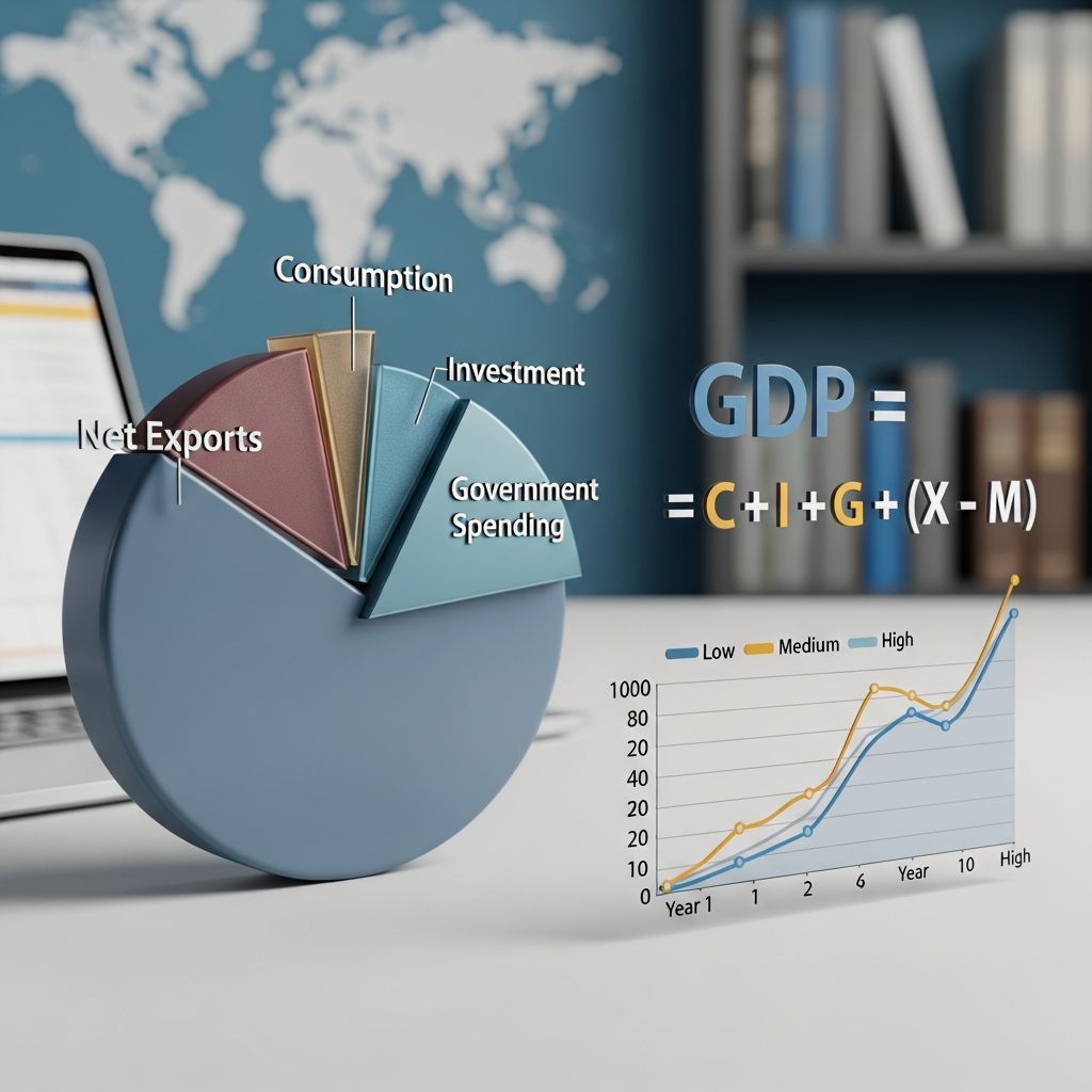 Master GDP components: Learn the formula, calculation methods, and economic impact of consumption, investment, government spending, and net exports.