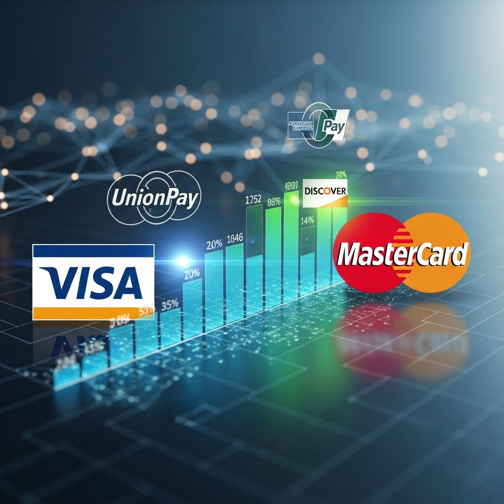 Explore the dominance of Visa, Mastercard, and other networks in the 2025 credit card market landscape.