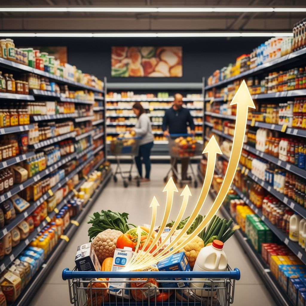 Supermarket stocks surge as grocery chains hike prices beyond inflation rates.