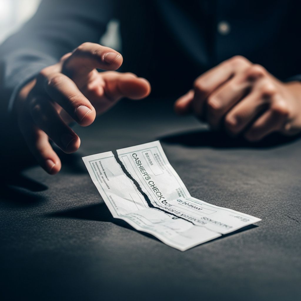 Complete guide to handling a lost or stolen cashier's check and recovering your funds.