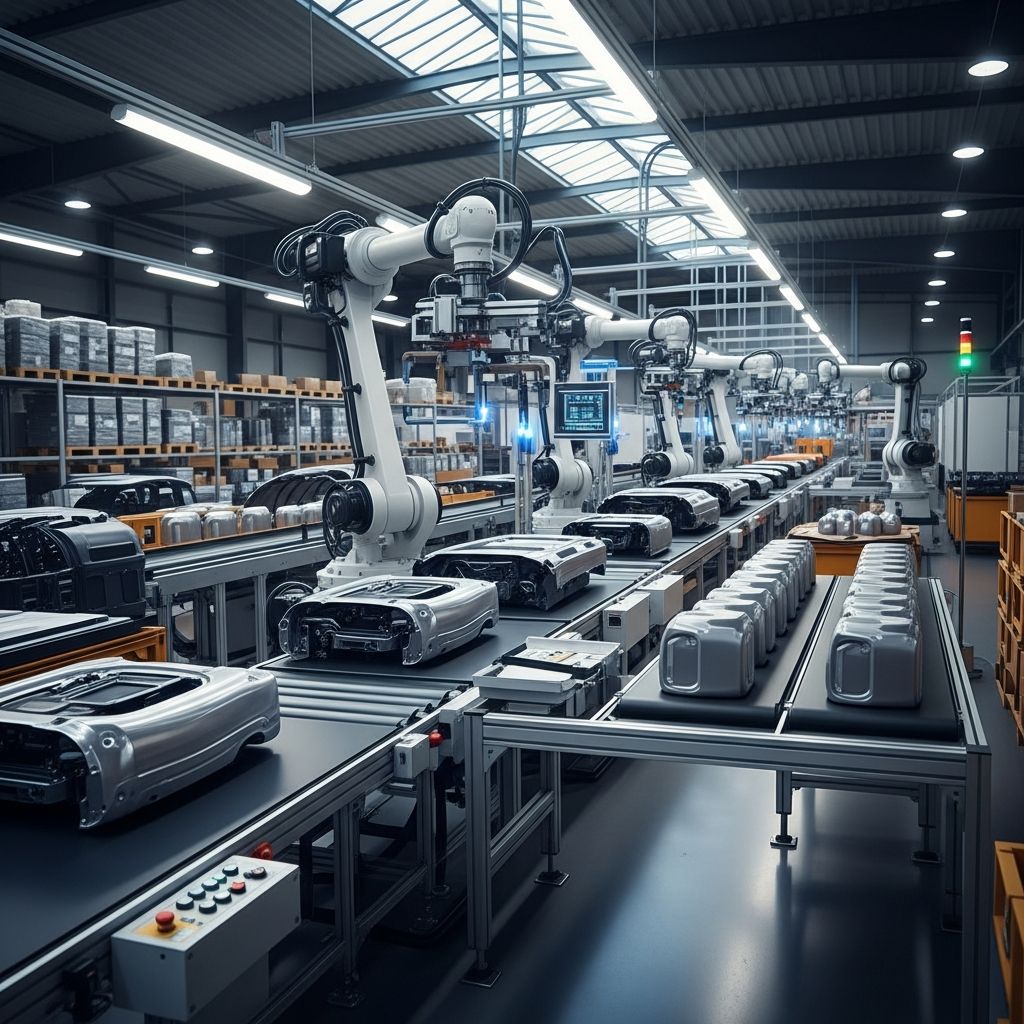 Understanding mass production: manufacturing standardized products efficiently at scale using automation and assembly lines.