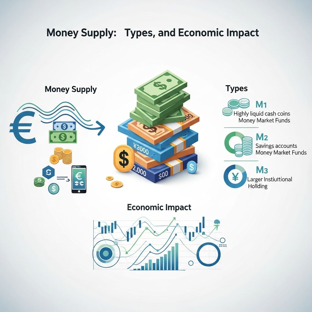 Understanding money supply: Explore definitions, measurement types, and central bank control mechanisms.