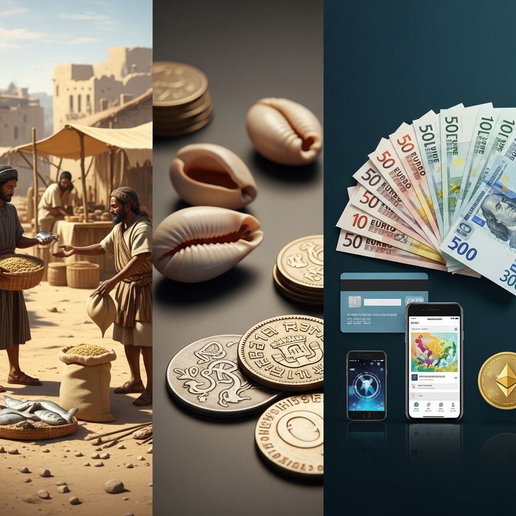 Explore the fascinating evolution of money from ancient barter systems to modern digital currencies and banking.