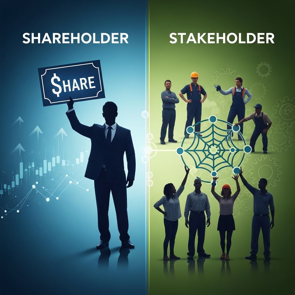 Understand the critical distinctions between shareholders and stakeholders in corporate governance and business operations.