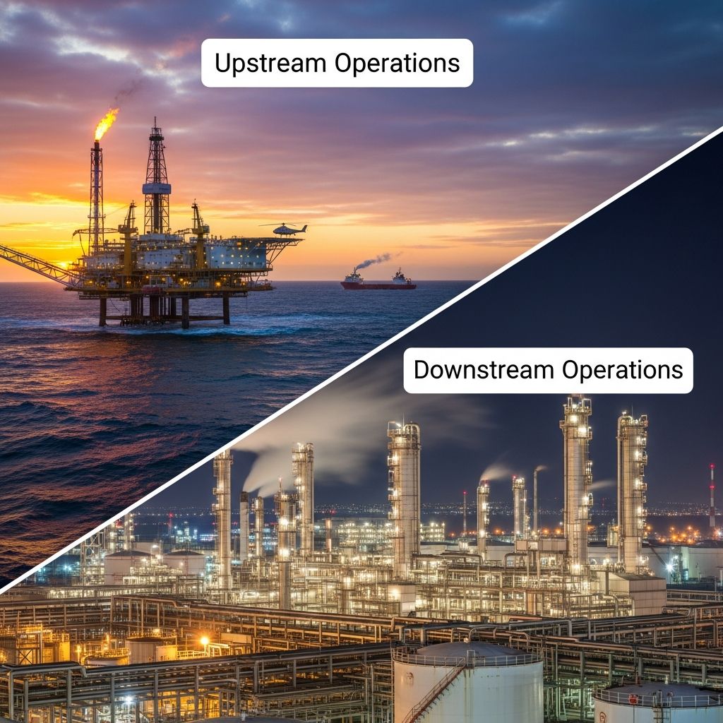 Understand the critical differences between upstream and downstream operations in the oil and gas industry.