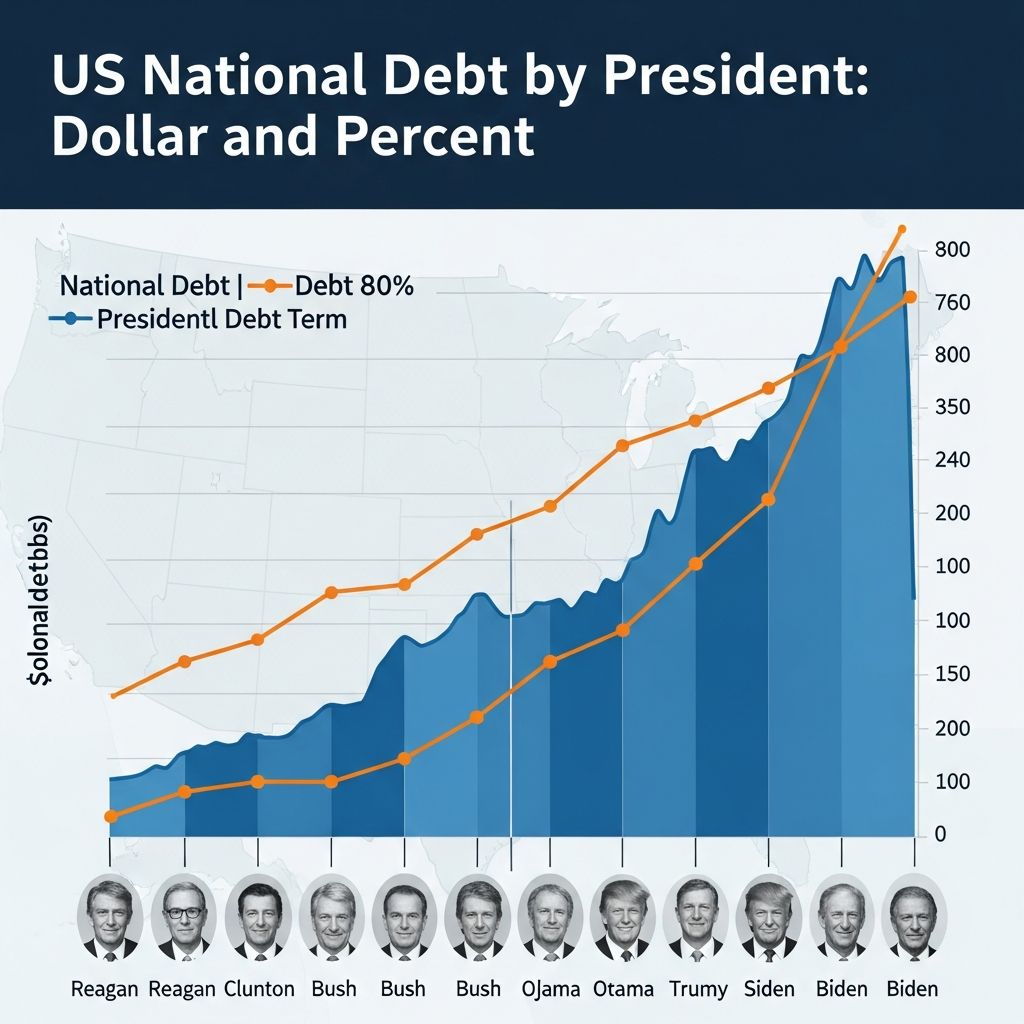 Comprehensive analysis of how US national debt has grown under each presidential administration since World War II.