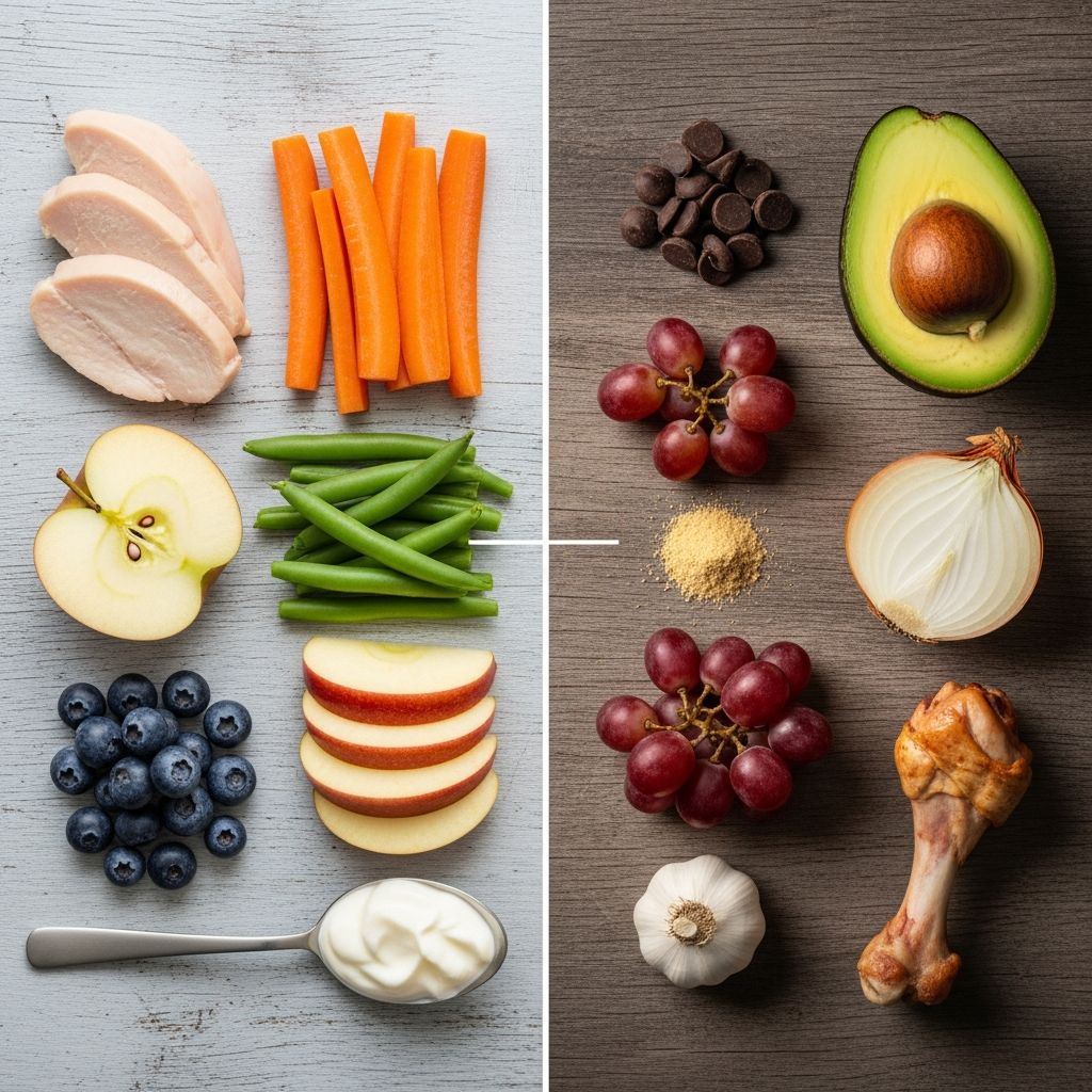 Complete guide to safe human foods for dogs and toxic foods to avoid completely.