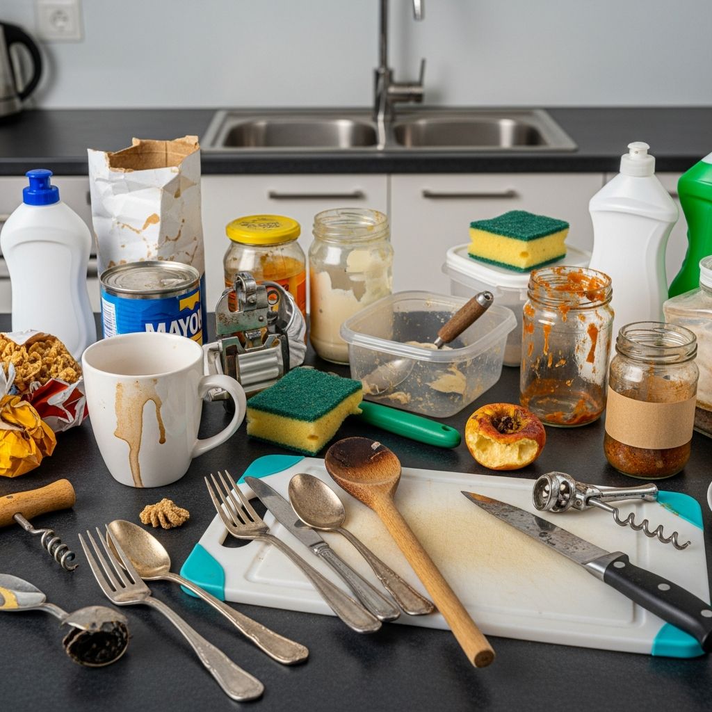 Declutter your kitchen by tossing expired food, unused gadgets, and countertop clutter to reclaim space and save money.