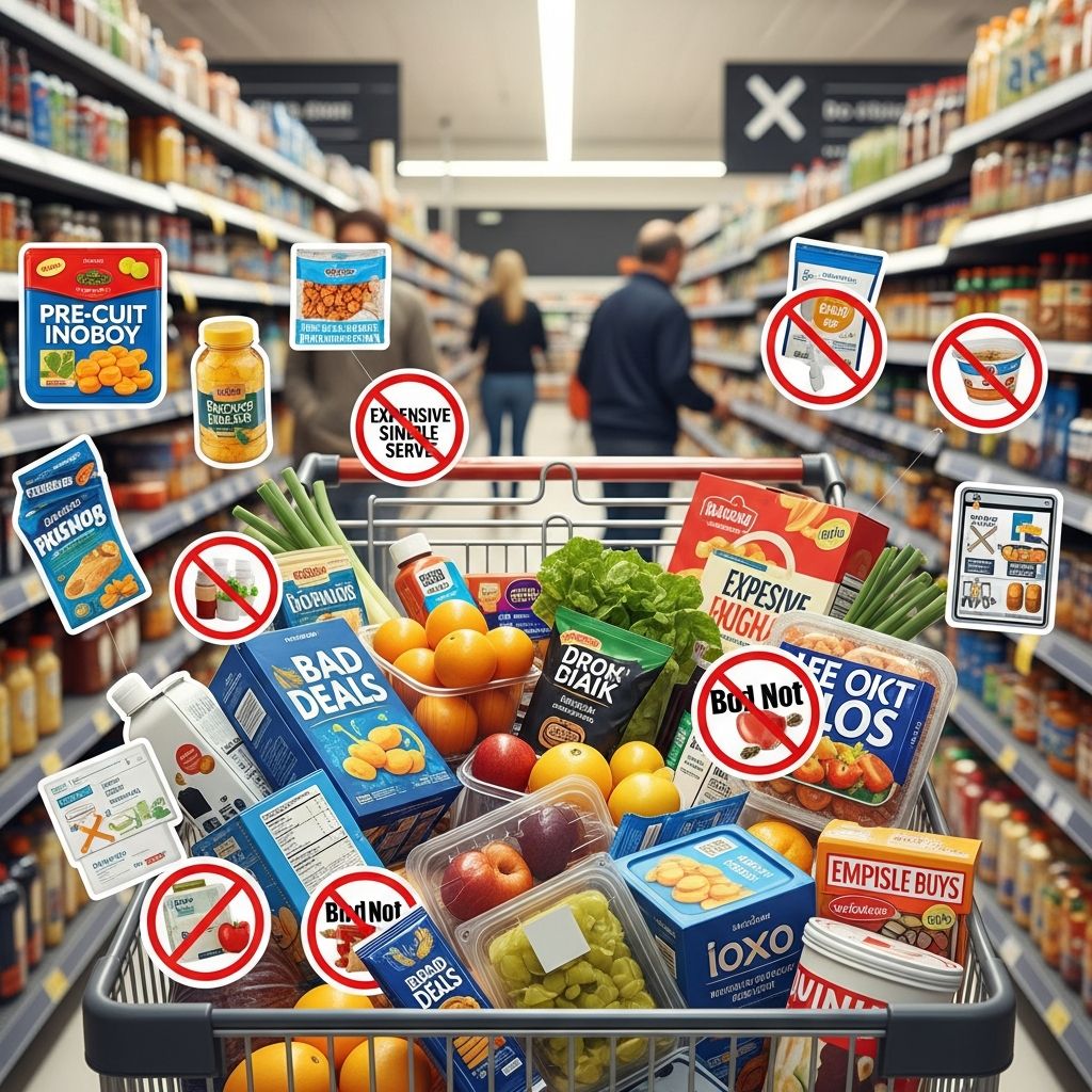 Save hundreds yearly by skipping these 25 overpriced grocery store items and shopping smarter elsewhere for big savings.