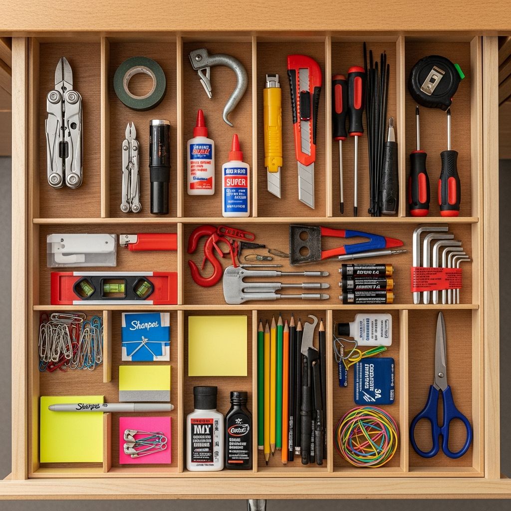 Transform your junk drawer into an organized utility drawer with these 27 must-have household items.