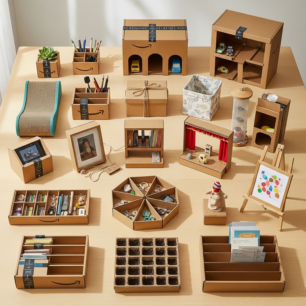 Transform your Amazon boxes from trash to treasure with 17 creative, money-saving reuse ideas for storage, shipping, crafts and more.