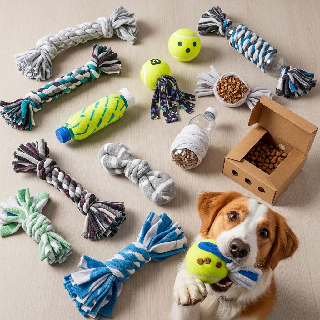 Save money and keep your dog entertained with these 12 simple DIY dog toys made from household items that provide hours of fun.