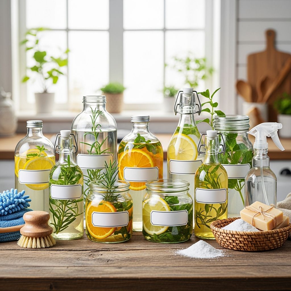 Skip store-bought cleaners and save money with these 8 simple, effective homemade recipes using pantry staples for a spotless home.