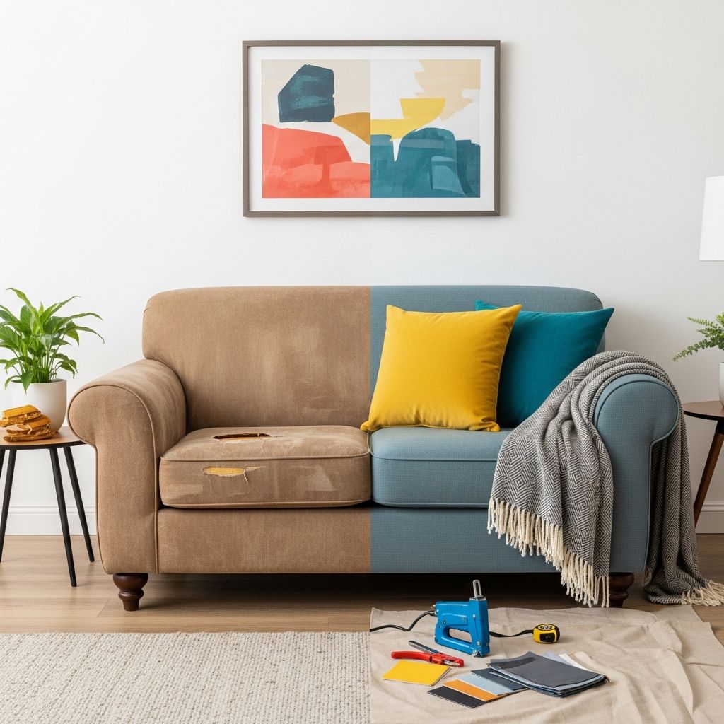 Transform your worn-out, ugly couch into a stylish centerpiece with simple, affordable DIY techniques and smart accessories.