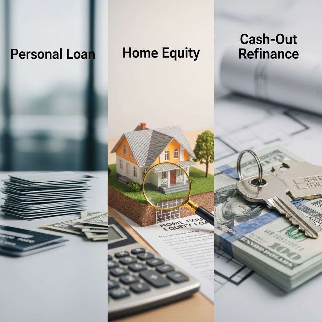 Compare personal loans, home equity loans, and cash-out refinances to find the best financing option for your needs and financial situation.