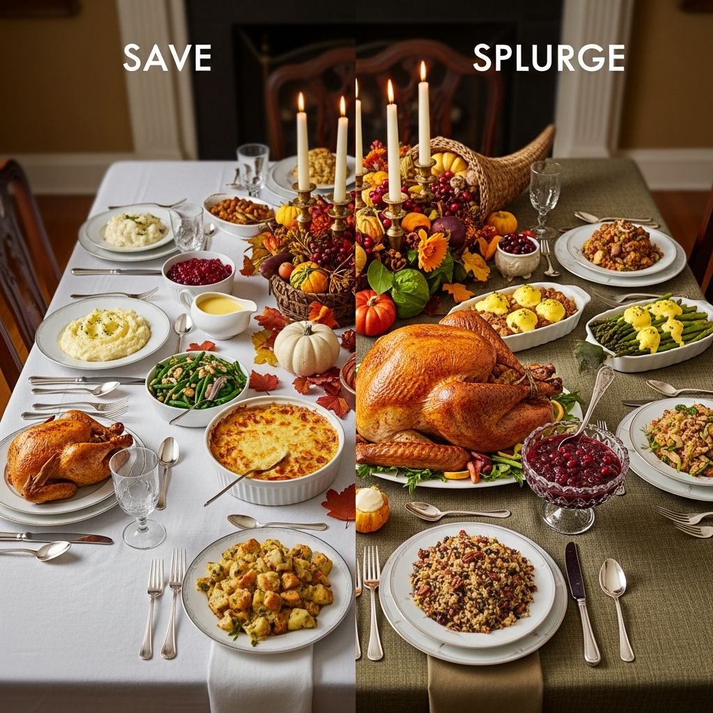 Smart questions to decide save or splurge on Thanksgiving dinner and keep costs low without skimping on tradition.