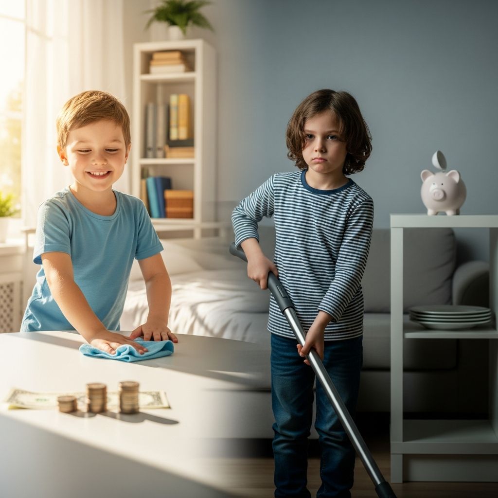 Explore the debate on paying kids for chores: building responsibility vs. teaching money skills through real-world earnings.