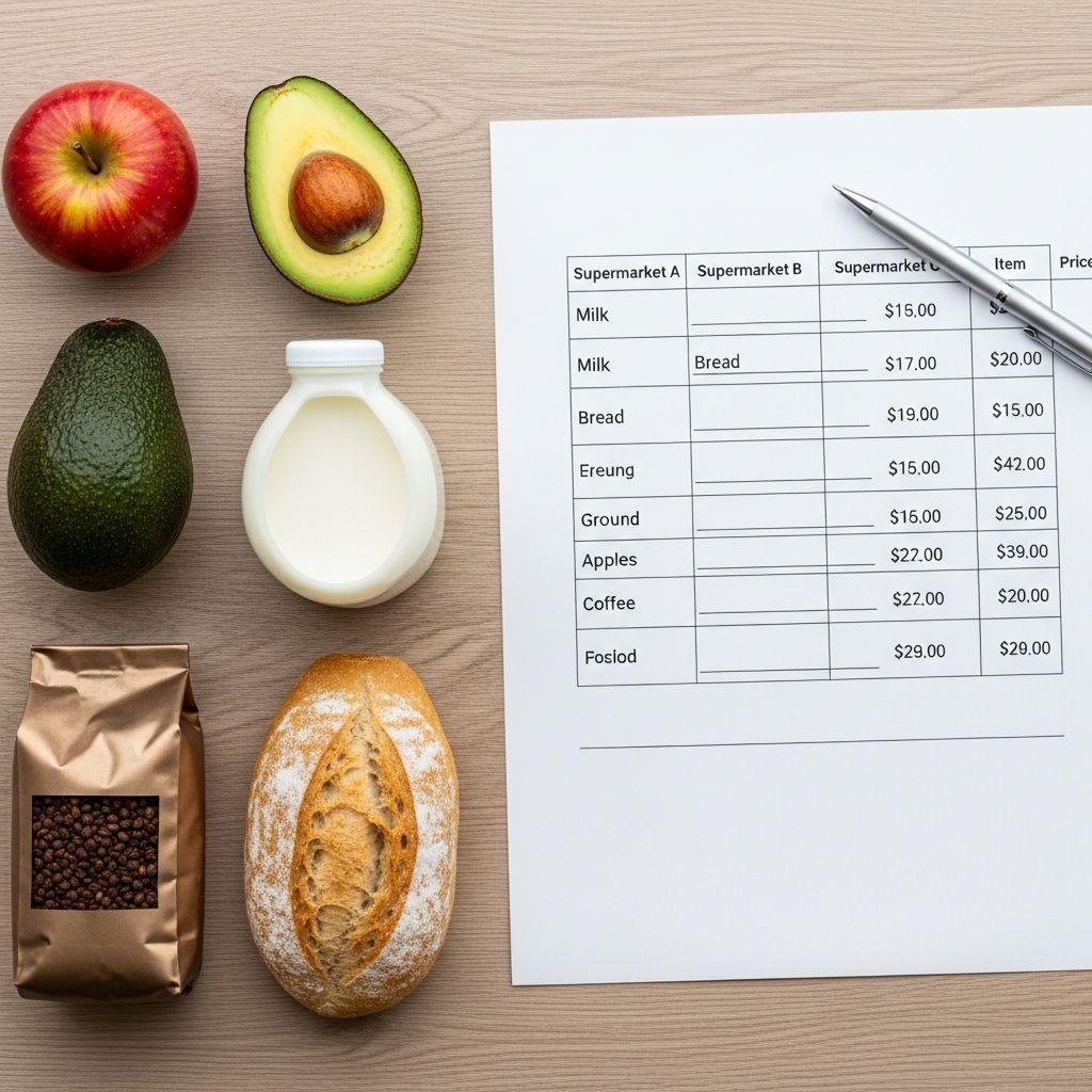 Print this free supermarket comparison worksheet to compare grocery prices across stores and slash your monthly food bill effortlessly.