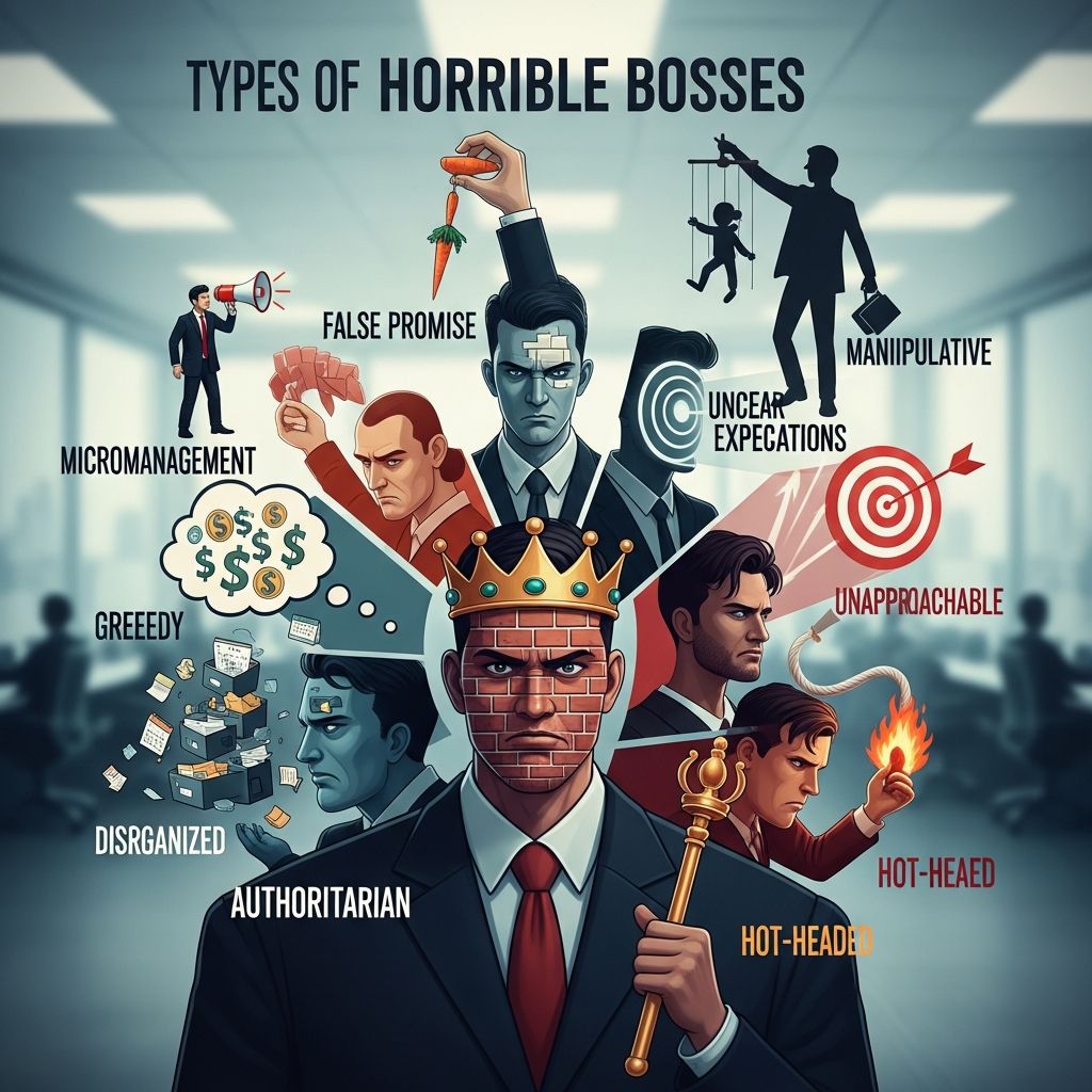 Identify the 9 most common horrible boss types and discover practical strategies to manage them effectively for career success.