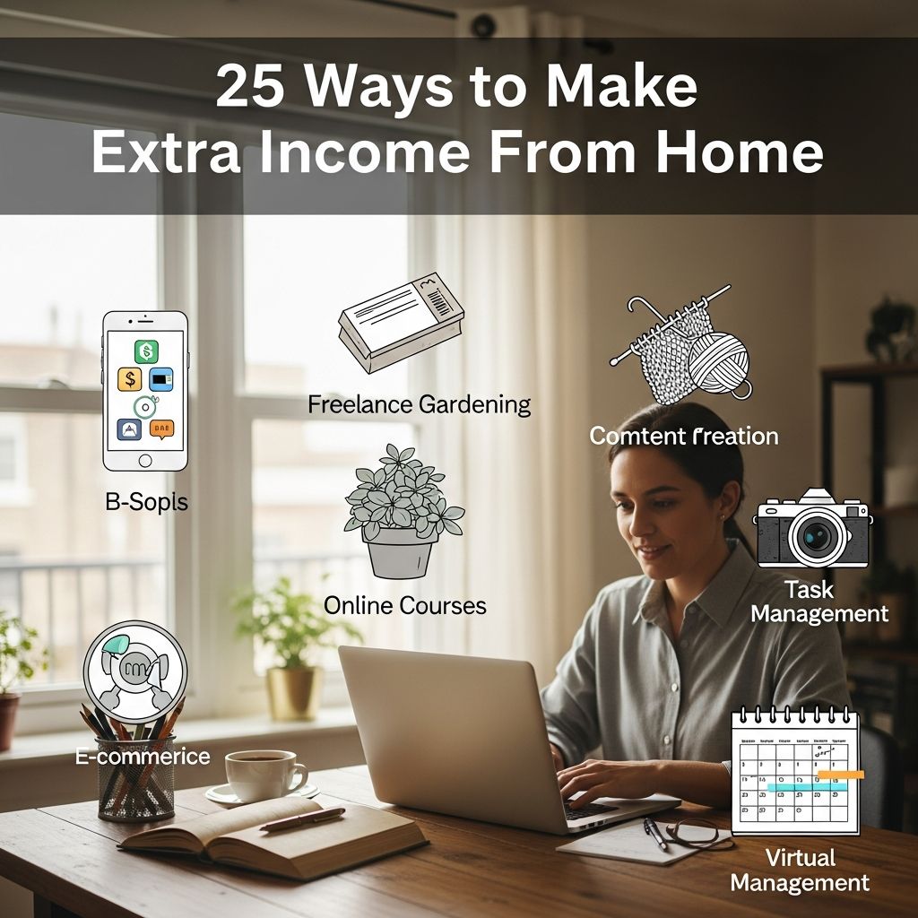 Discover 25 proven strategies to generate additional income from the comfort of your home, leveraging skills, hobbies, and digital opportunities.