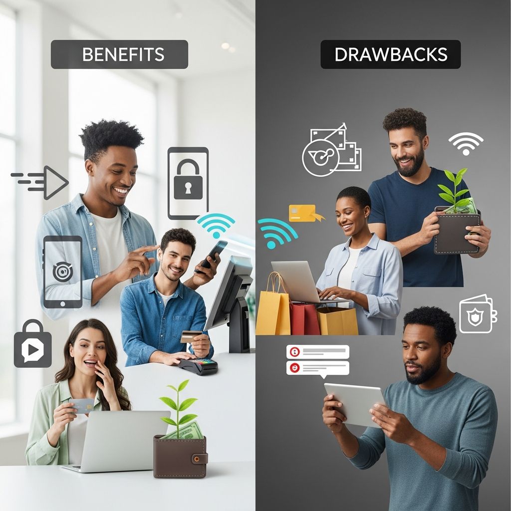Explore the advantages of speed and security in digital payments alongside risks like cyber threats and fees in today's cashless world.