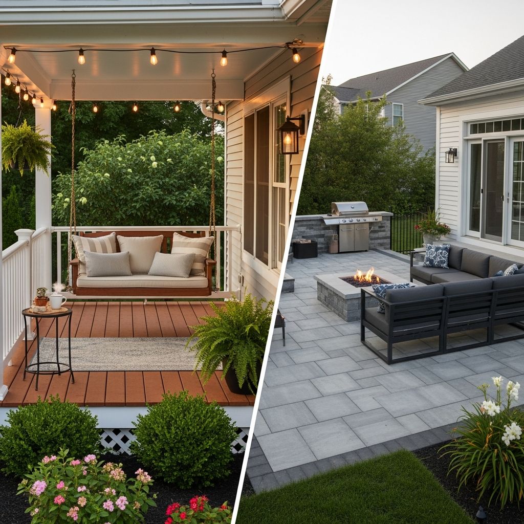 Discover the differences between porches and patios to choose the perfect outdoor addition that boosts enjoyment, value, and curb appeal for your property.