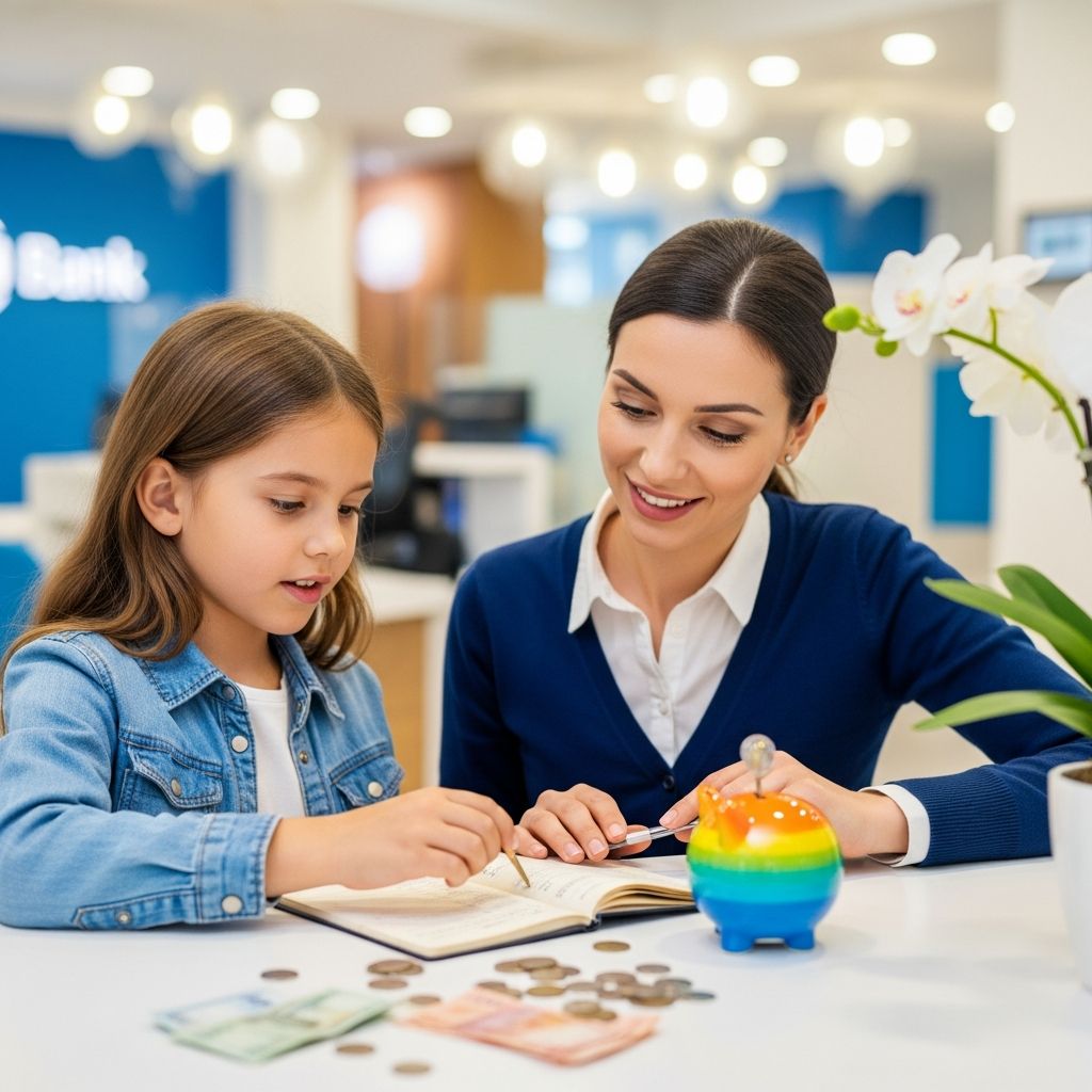 Guide parents on introducing children to banking and financial responsibility.