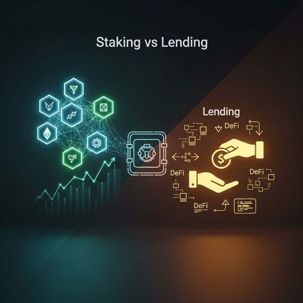 Discover how staking and lending generate passive income in crypto, their key differences, risks, and which strategy suits your financial goals.