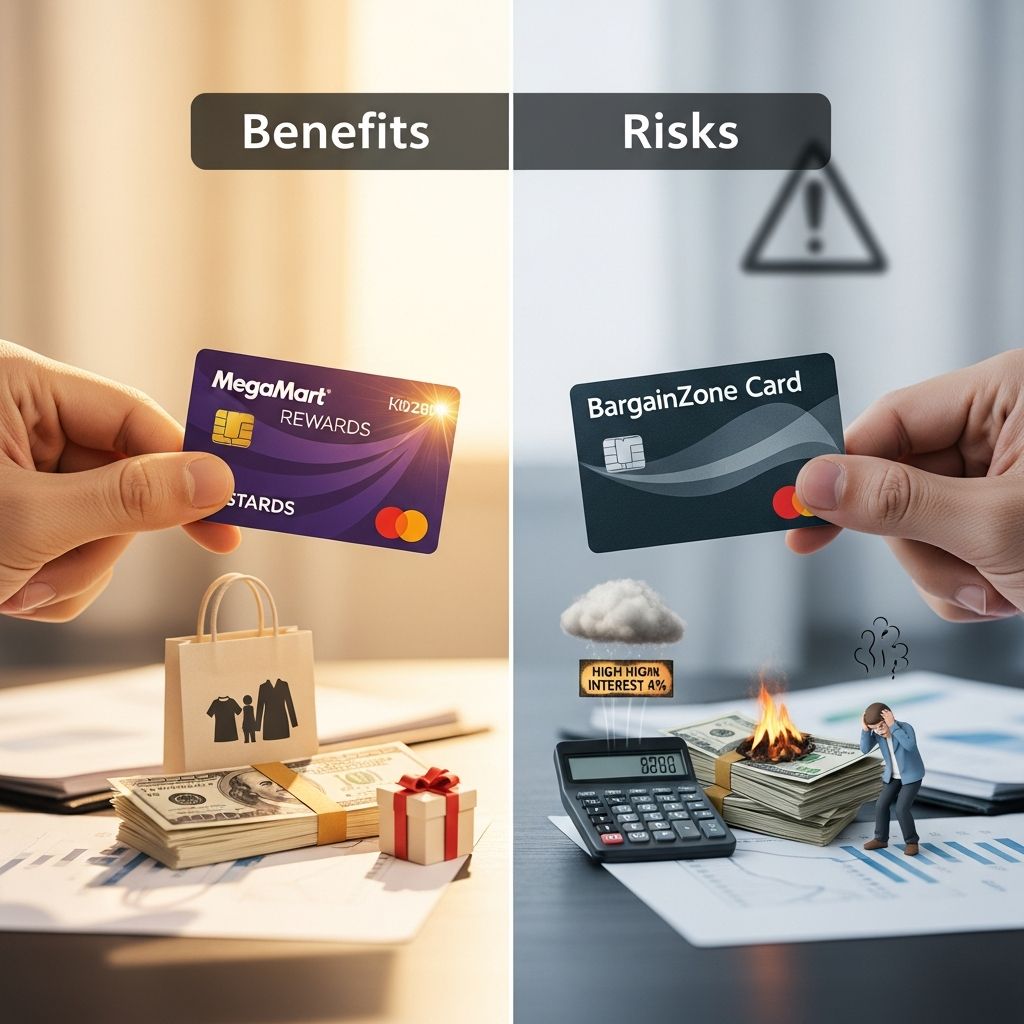 Explore the advantages of exclusive shopping perks against the pitfalls of high costs and credit impacts in store credit cards.
